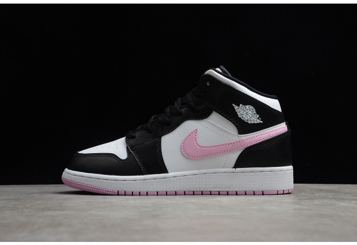 jordan 1 mid white black light arctic pink (gs) 555112-103