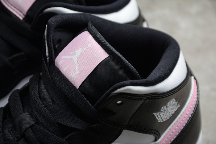 jordan 1 mid white black light arctic pink (gs) 555112-103