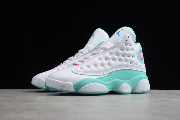 jordan 13 retro white soar green pink (gs) 439358-100